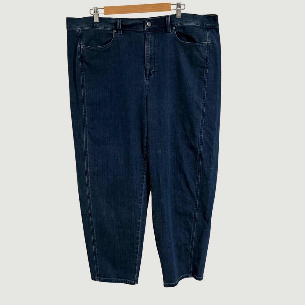 Eileen Fisher Barrel Wide Leg Jeans Women 1X Blue Dark Wash Organic Cotton